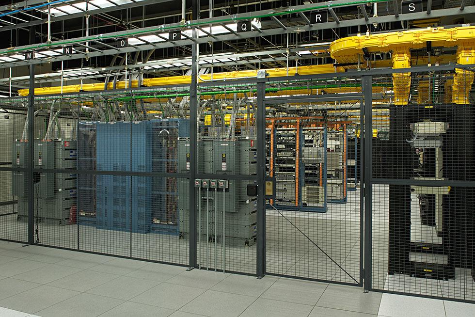 The secure data center also includes caged areas for the network and other ultra-secure equipment